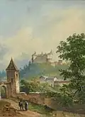 Landschaft mit Burg, Aquarell, 2. Hälfte 19. Jahrhundert.