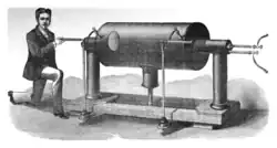 Einer der weltweit größten Funkeninduktoren, 1877 von Alfred Apps gebaut. Mit über 350&nbsp;km Drahtlänge könnten Spitzenspannungen um die 1&nbsp;MV erzielt werden.