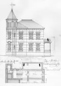Bauzeichnung (1890) der Mietvilla Ledenweg 13 mit Unterschrift von August Große und aufgeklebten Änderungen (1892)