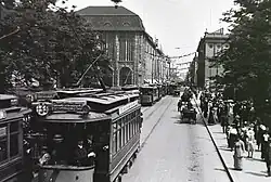 Triebwagen 2207 (Maximum 27, Bj. 1901) fährt auf der Linie 133 Richtung Pappelallee/Schönhauser Allee über den Leipziger Platz