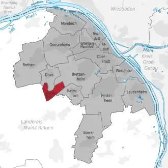 Lage des Stadtteils Mainz-Lerchenberg (anklickbare Karte)