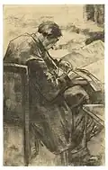 Zeitungsleser im Café, 1890, Kohle auf Papier, 49&nbsp;×&nbsp;31&nbsp;cm, (Privatbesitz)
