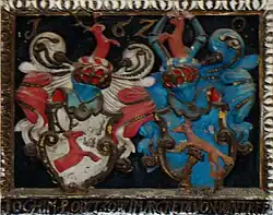 Allianzwappen Joachim von Lowtzow und Margreta von Winterfeldt von 1620 in der Dorfkirche Levitzow.