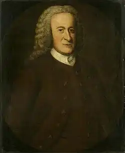 Ein älterer Lewis Morris mit Anzug und grauer Perücke.