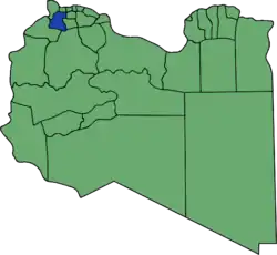 Die Lage von Munizip Yafran in Libyen