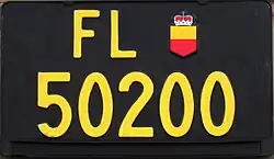 Liechtensteiner Tagesschild, hinteres Schild im Hochformat