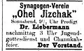Synagogen-Verein Ohel Jizchok, Anzeige Berliner Vereinsbote, 4. 12. 1896