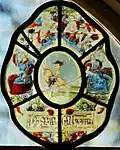 Wappen des Dorfes Ziemeļciems der „Kurischen Könige“ von 1664[51] in einem Fenster der Kirche Lipaiķi.