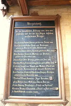 Gedenktafel 1870–1871 Liste der gefallenen Bützower Bürger im Deutsch-Französischen Krieg