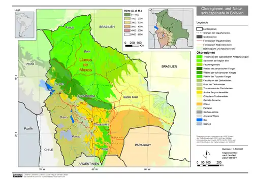 Lage der Moxos-Ebene in Bolivien