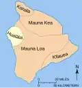 Lage des Hualālai im Verhältnis zu den anderen Vulkanen