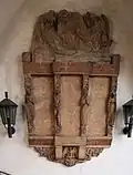 Gefallenehrenmal an der St. Martinskirche in Lorch / Rh, der Heimatstadt seiner Kindheit und Jugend. Buntmarmor 1920.