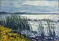 An einem deutschen See (um 1950), Öl auf Leinwand, 70×100 cm