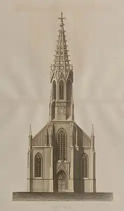 Ansicht von Westen, Entwurfszeichnung von Ludwig Friedrich Gaab, 1862.