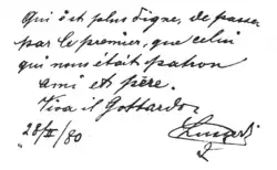 Scan der Handschrift Lussers mit Zitat, Unterschrift und Datum