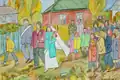 „Hochzeit in einem ukrainischen Dorf“, Wasserfarben, Tusche, 1996