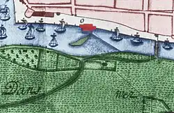 Lage der Graumühle an der Kasseler Schlagd und dem Eselwerder, 1728
