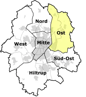 Lage des Bezirks Ost in Münster