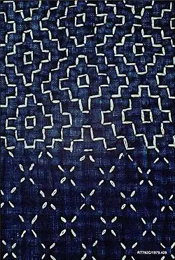 Blauer Webstoff mit weißen sashiko Verzierungen