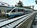 Angemieteter Triebwagen 643&nbsp;111 im Bahnhof Dresden-Klotzsche (Januar 2021)