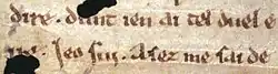 Ausschnitt eines Pergaments mit Minuskelschrift