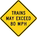 Zeichen W10-8 Züge können 80 mph (128 km/h) überschreiten