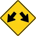 Zeichen W12-1 Doppelpfeil (Bedeutet, dass der Verkehrsteilnehmer das Hindernis beidseitig umfahren darf)