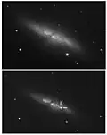 Oben: Ansicht von M82 am 10. Dezember 2013. Unten: Ansicht am 21. Januar 2014 mit SN 2014J.