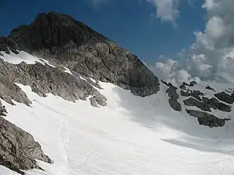 Mädelegabel von Süden. Unten der Schwarzmilzferner (2009)