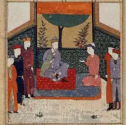 Mahmud von Ghazni, bedeutender Förderer der persischen Literatur, und Ayaz