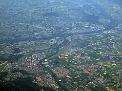 Mainmündung – links des Rheins – Ginsheim-Gustavsburg mit Rheininsel Langenau