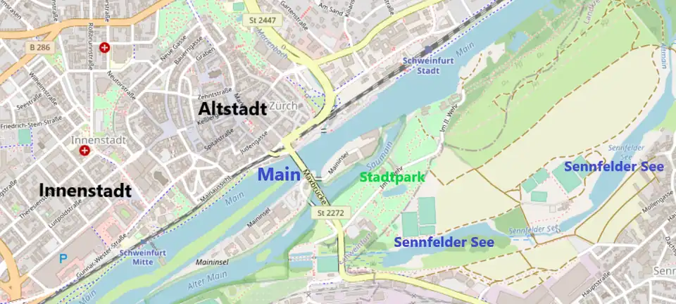 Lage der Wehranlagen (Stadtpark)