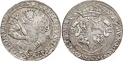 Taler von Großherzog Stephan Báthory mit dem litauischen Vytis (Waykimas) und dem polnischen Adler, 1579