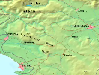 Lage des Birnbaumer Waldes (Hrušica)