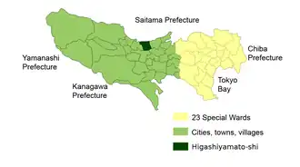 Lage Higashiyamatos in der Präfektur