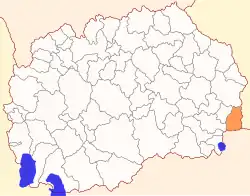 Karte von Nordmazedonien, Position von Opština Novo Selo hervorgehoben