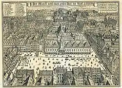 Der Leipziger Marktplatz mit dem Alten Rathaus, 1712