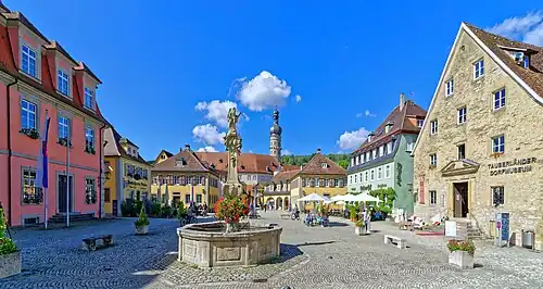 Blick über den Marktplatz zum Schloss