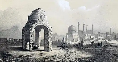 Mausoleum in der Nähe Isfahans. Buchillustration von Eugène Flandin, 1840