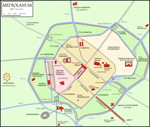 Karte der römischen Stadt Mediolanum