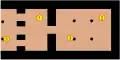 Schematischer Grundriss eines Megaron. 1:&nbsp;Antenraum, 2:&nbsp;Halle (Hauptraum), 3:&nbsp;Säulen in der Vorhalle und im Hauptraum