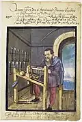 Drechsler, Darstellung (um 1601) aus dem Hausbuch der Mendelschen Zwölfbrüderstiftung, Band 2, Nürnberg
