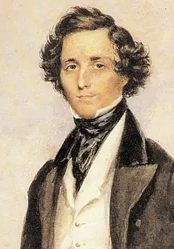 Bruder Felix Mendelssohn Bartholdy, zu dem Fanny zeitlebens ein inniges Verhältnis hatte (Ausschnitt aus einem Aquarell von James Warren Childe 1829)