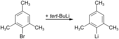 Synthese von Mesityllithium durch Umsetzung von Brommesitylen mit tert-Butyllithium.
