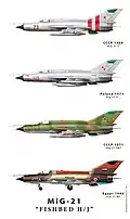 MiG-21 verschiedener Versionen (Fishbed&nbsp;H/J)