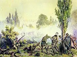 Gefecht vom 30. April 1848 um das Schloss zwischen Insurgenten und preußischen Truppen (Aquarell von 1868)