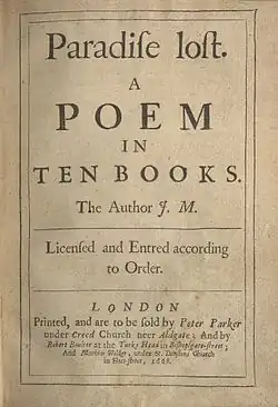 Paradiſe loſt Erstausgabe von John Miltons Paradise Lost (1667)
