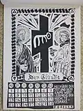 Monatsblatt Februar des Grafikkalenders 1993 der Künstlergruppe Liebes Pferd, Linolschnitt 1992