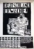 Monatsblatt Juni des Grafikkalenders 1993 der Künstlergruppe Liebes Pferd, Linolschnitt 1992