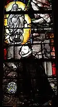 Stifter mit Wappen vor Madonnenfigur